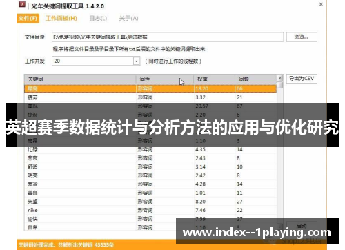 英超赛季数据统计与分析方法的应用与优化研究 英超赛季数据统计与分析方法的应用与优化研究